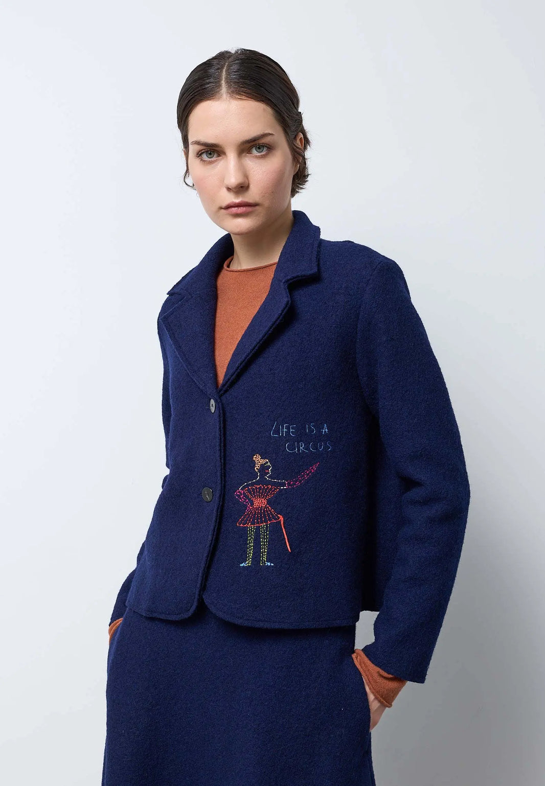Giacca lana cotta con ricamo — NAVY