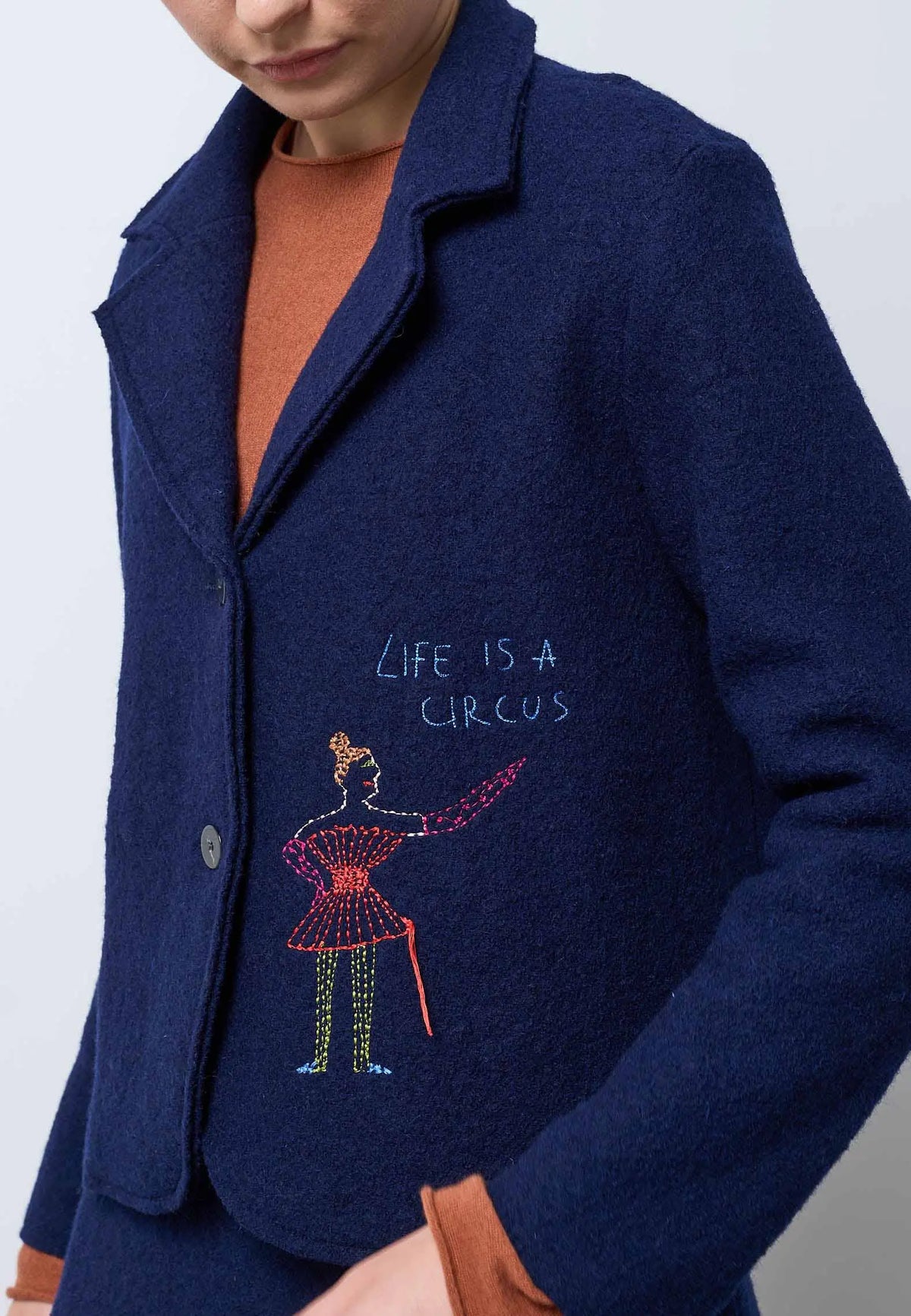 Giacca lana cotta con ricamo — NAVY