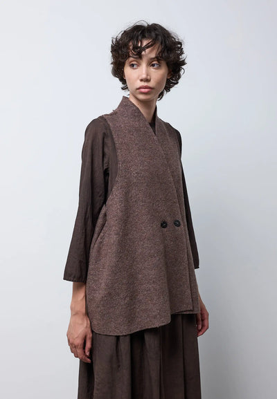 Gilet lana cotta con ricamo — TABACCO