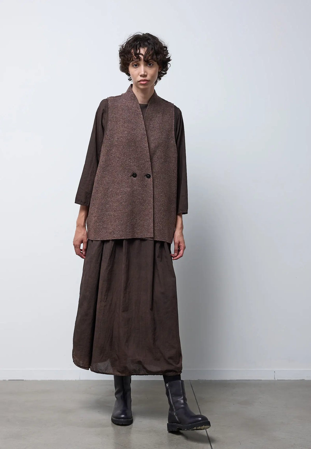 Gilet lana cotta con ricamo — TABACCO