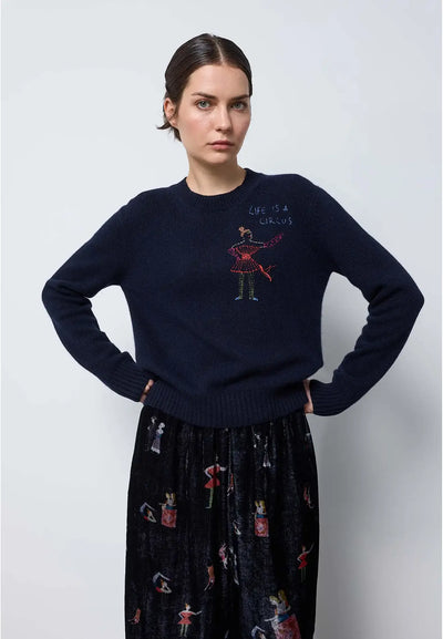 Maglia girocollo con coste fondo e polsi — NAVY
