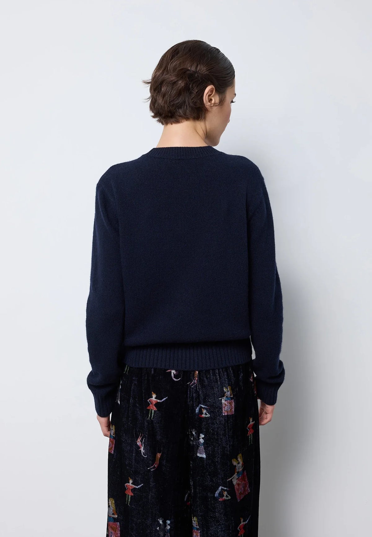 Maglia girocollo con coste fondo e polsi — NAVY