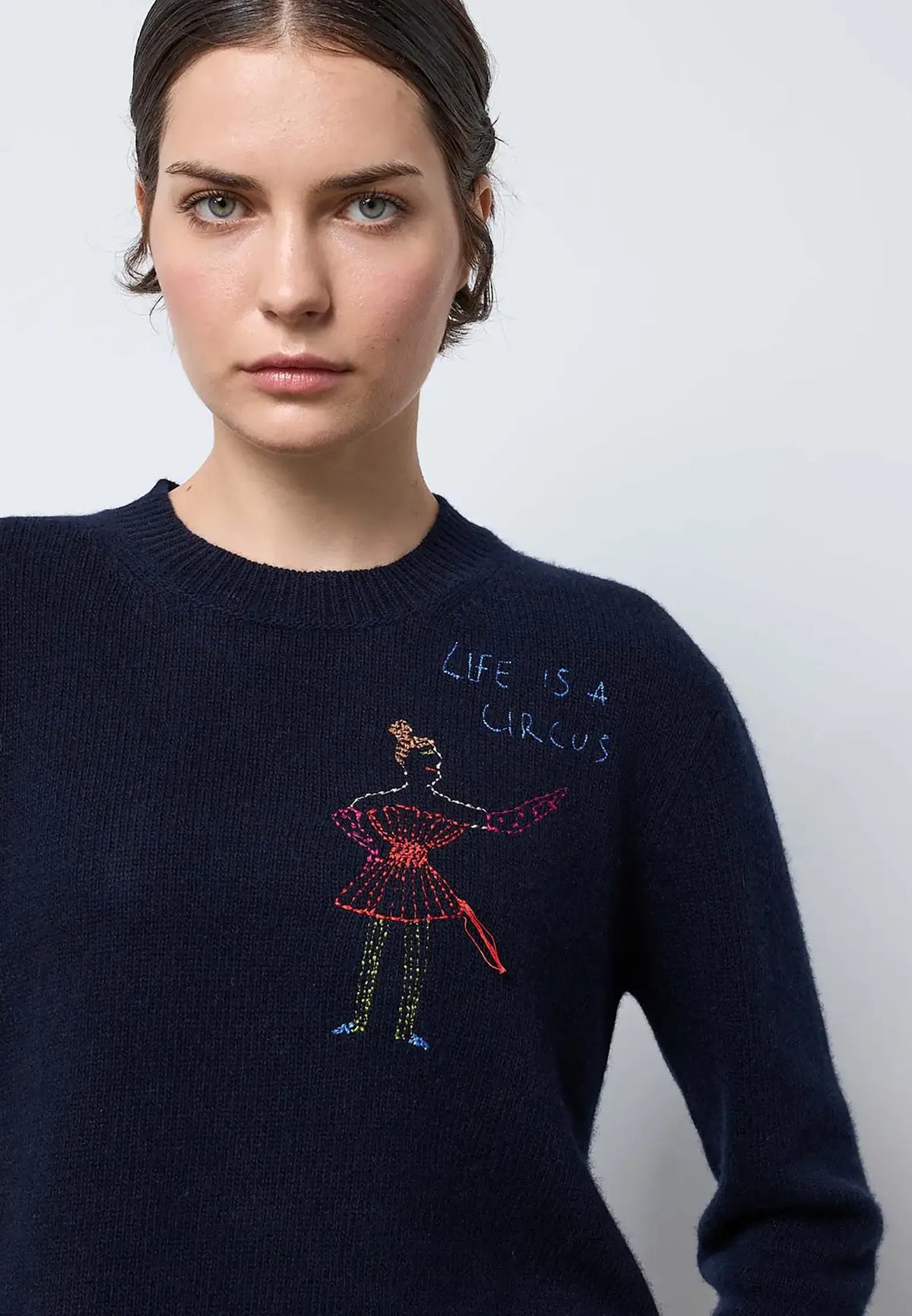 Maglia girocollo con coste fondo e polsi — NAVY