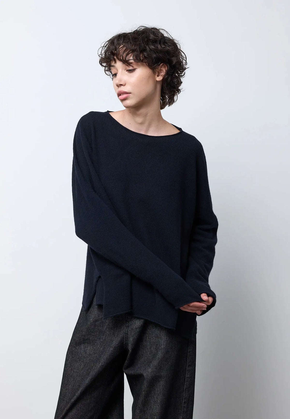 Maglia scollo barca merinos — NERO