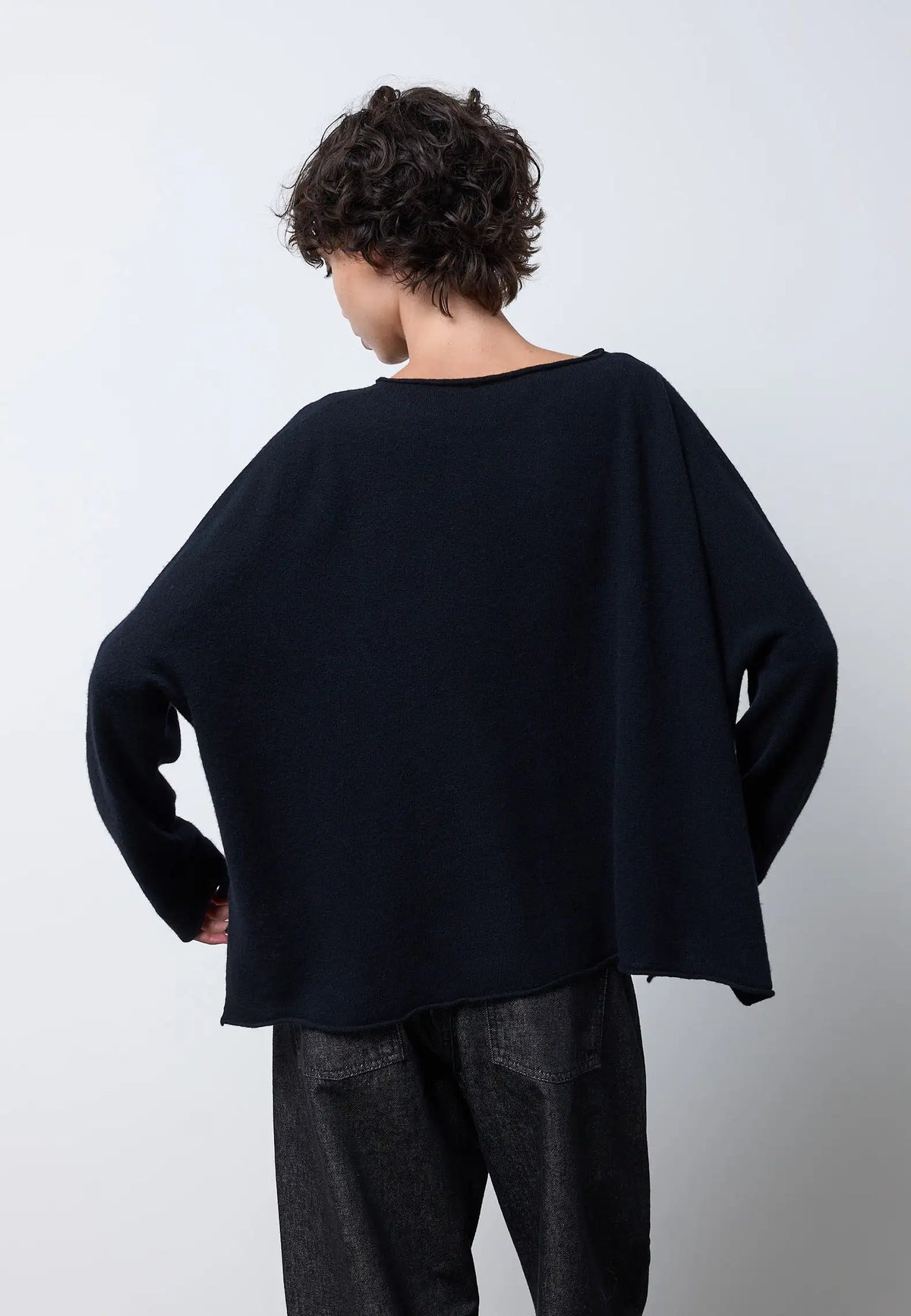 Maglia scollo barca merinos — NERO