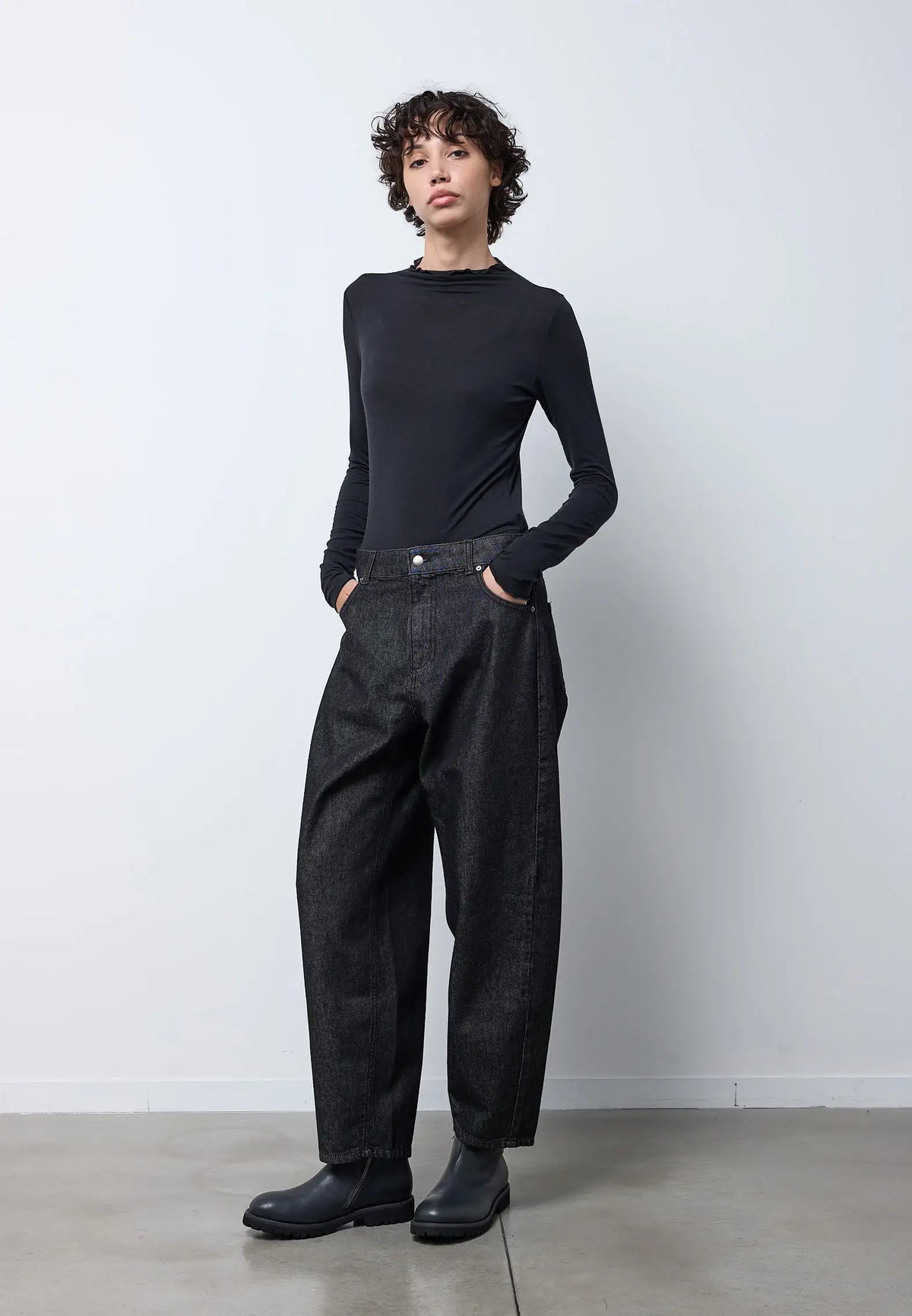 Pantalone denim barrel — NERO