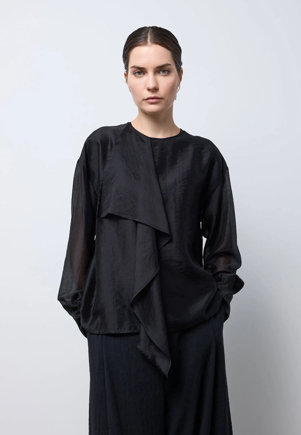 Camicia drappeggio davanti — NERO