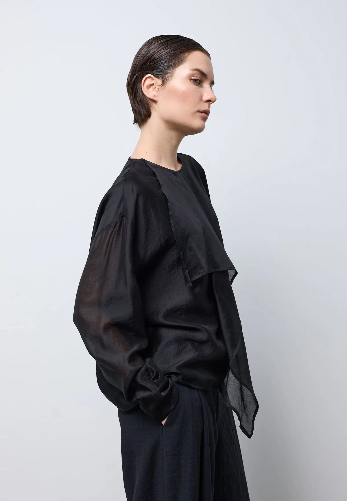 Camicia drappeggio davanti — NERO
