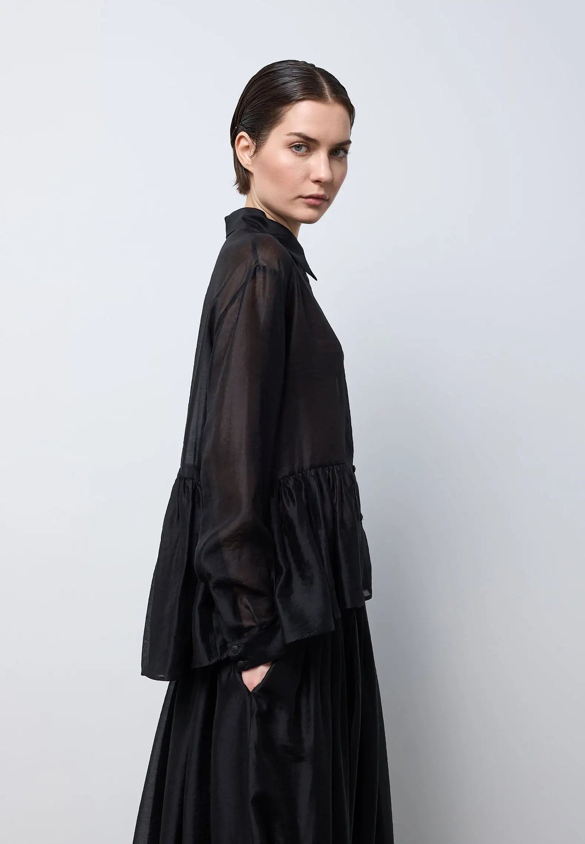 Camicia balze laterali — NERO